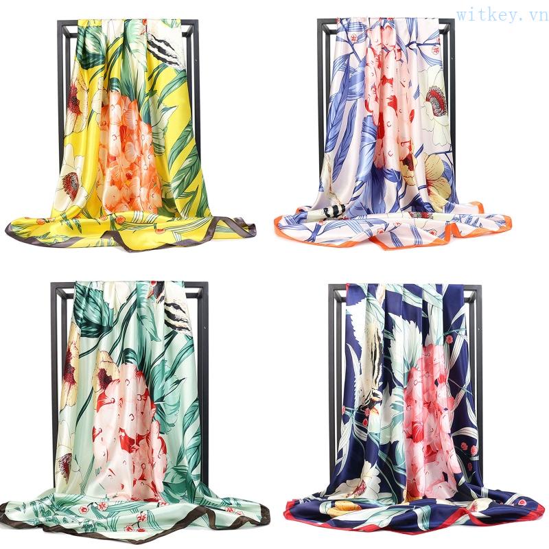 Khăn Choàng Lụa Satin Vuông 90x90cm In Họa Tiết Hoa Lá Thanh Lịch Thời Trang Cho Nữ