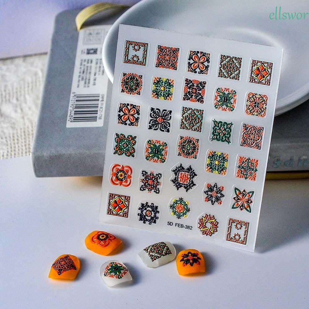 Miếng Dán Trang Trí Móng Tay 5D Phong Cách Bohemian Thời Trang