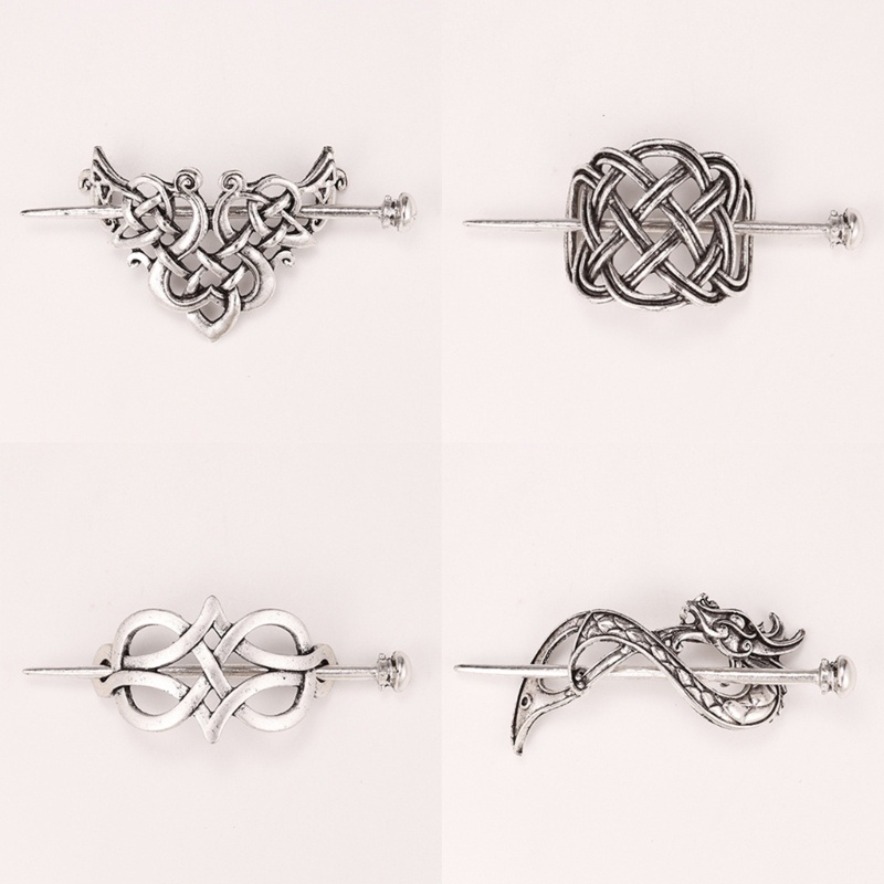 Kẹp Tóc Dạng Trượt Bằng Hợp Kim Màu Bạc Phong Cách Viking Celtic Thanh Lịch Cho Nữ