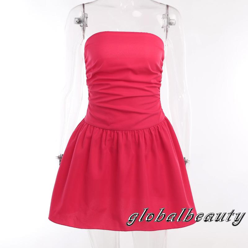 Đầm Chữ A Không Dây Mini Màu Trơn Thời Trang Mùa Hè Dành Cho Nữ