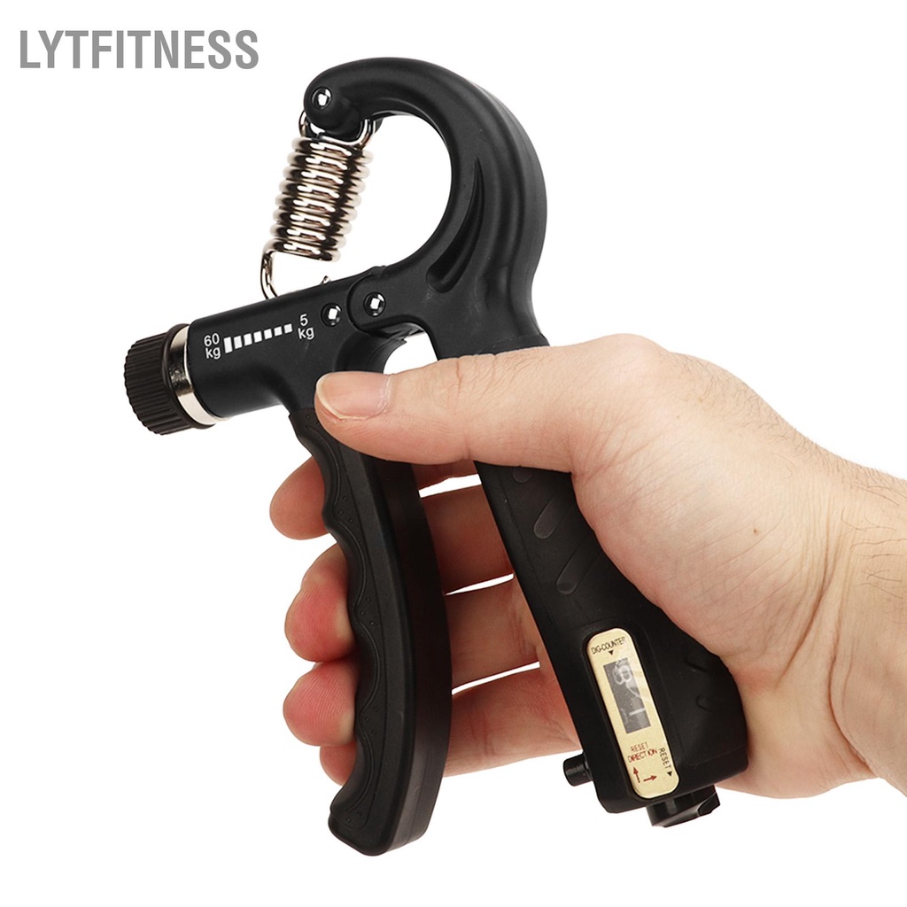 LYTFitness Máy tập thể dục ngón tay có điều chỉnh cầm lò xo với bộ đếm để xây dựng cơ bắp Đen
