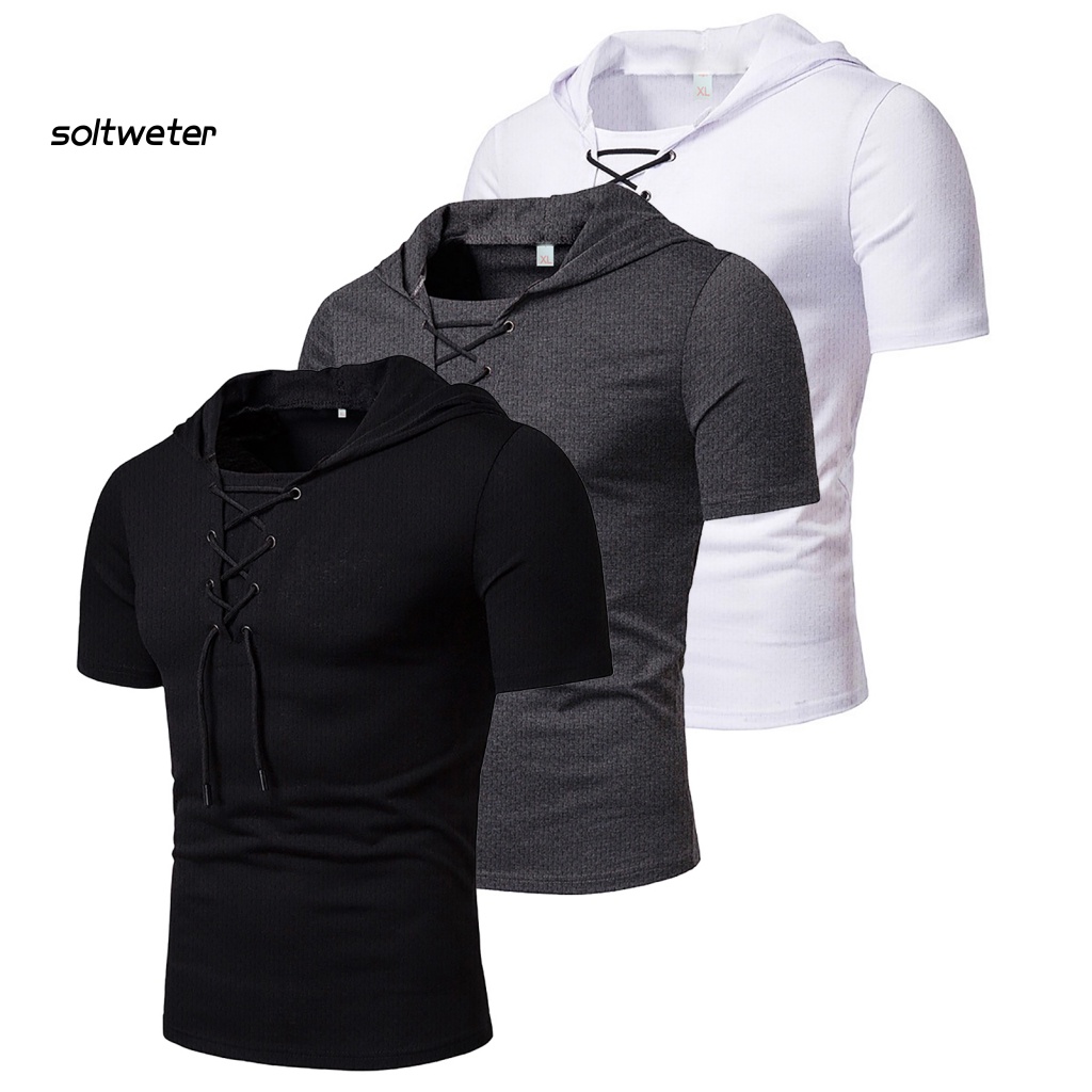 Áo Thun Cột Dây Màu Sắc Trơn Thoáng Khí Thời Trang Mùa Hè Cho Nam
