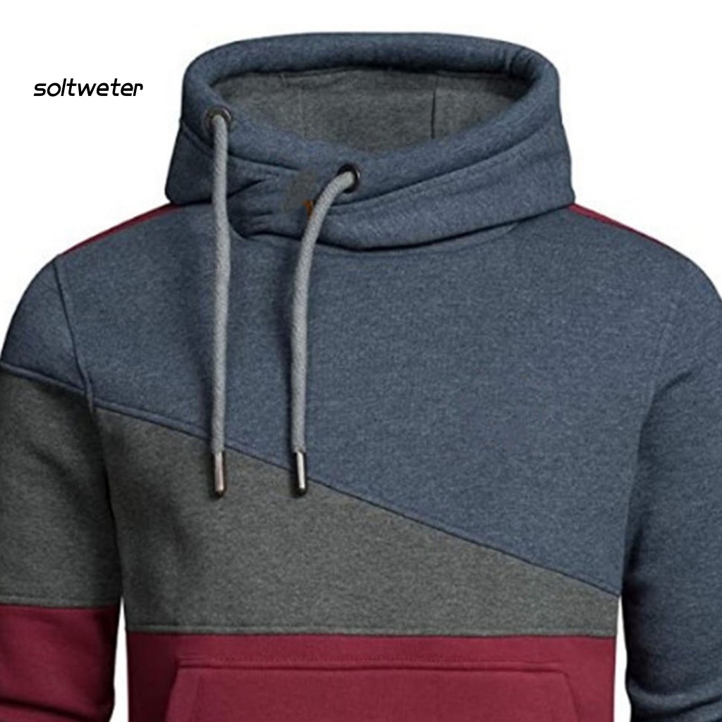 Áo Hoodie Cổ Lọ Tay Dài Có Túi Trước Màu Khối Thời Trang Thu Đông Cho Nam