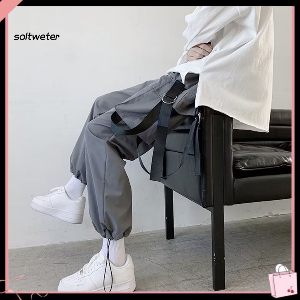 Quần Baggy Dây Rút Dáng Rộng Eo Chun Nhiều Túi Màu Sắc Trơn Dành Cho Nam