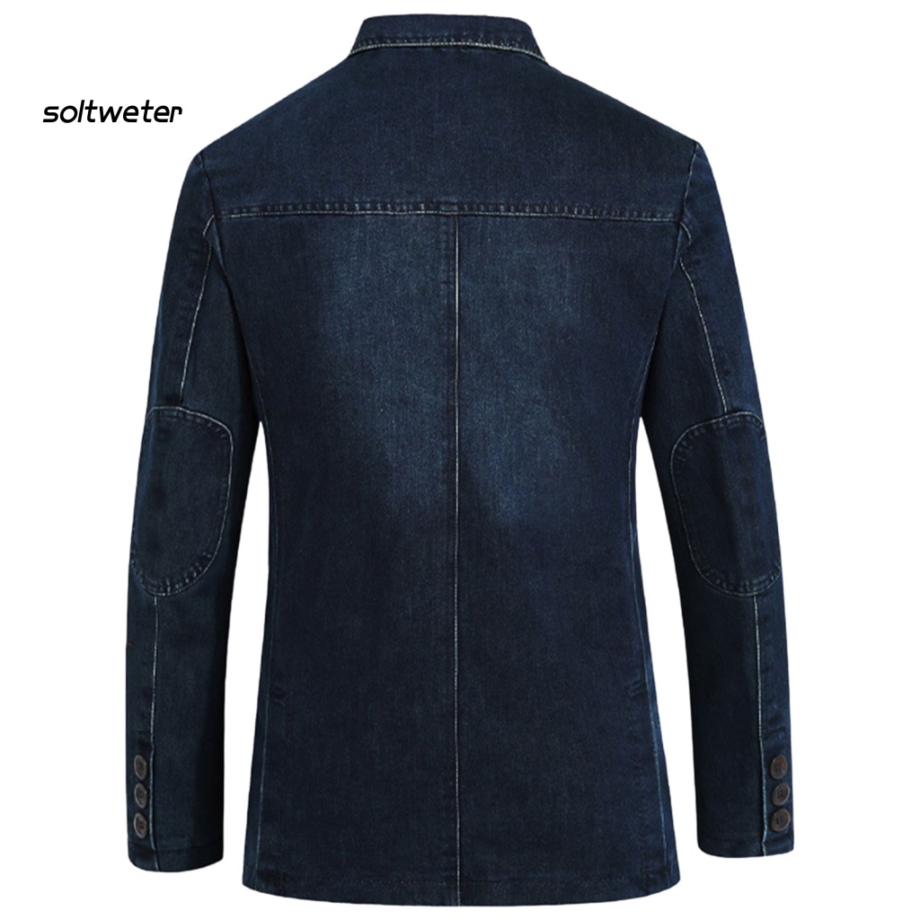 Áo Khoác Denim Màu Trơn Cổ Bẻ Cài Một Hàng Nút Có Túi Ôm Dáng Phong Cách Đường Phố Mùa Thu