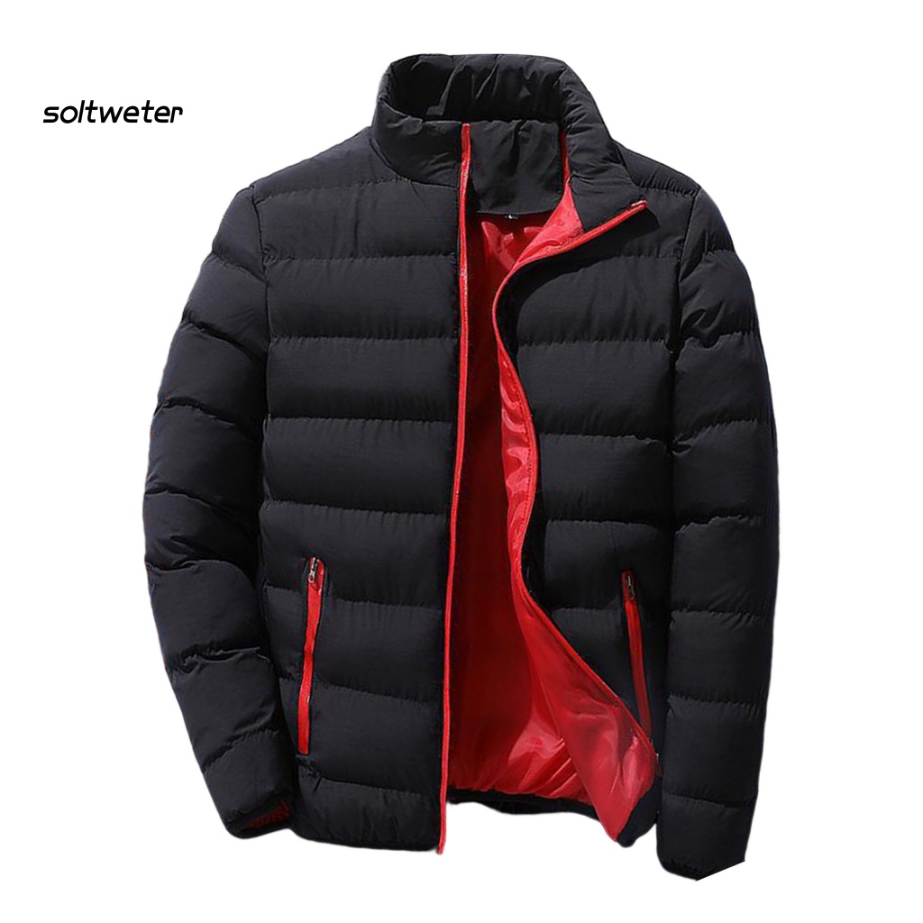 Áo Khoác Phao Dày Dặn Cổ Đứng Tay Dài Màu Trơn Có Túi Và Khóa Kéo Thời Trang Đường Phố Cho Nam