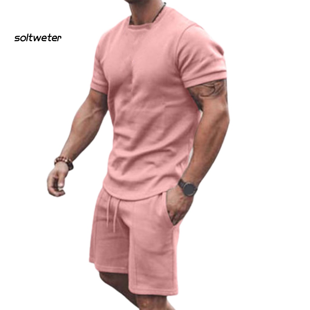 Bộ Trang Phục 2 Mảnh Gồm Áo Thun Tay Ngắn Cổ Tròn Màu Sắc Thời Trang Mùa Hè Cho Nam