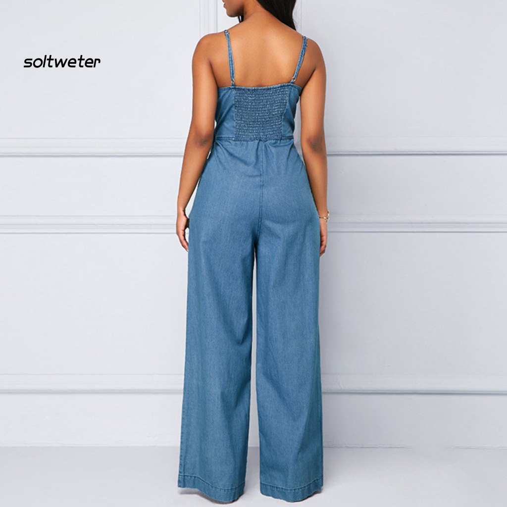 Áo liền quần Denim Cổ Chữ V Thắt Nơ Dáng Suông Thời Trang Mùa Hè Cho Nữ