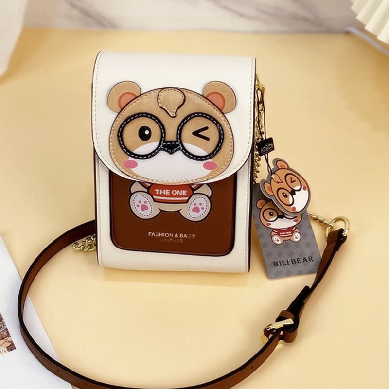 Bill Bear Mini túi đeo chéo túi đeo điện thoại Túi Vuông Nhỏ Nữ 2023 Hoạt Hình Mới Dễ Thương túi ví nữ