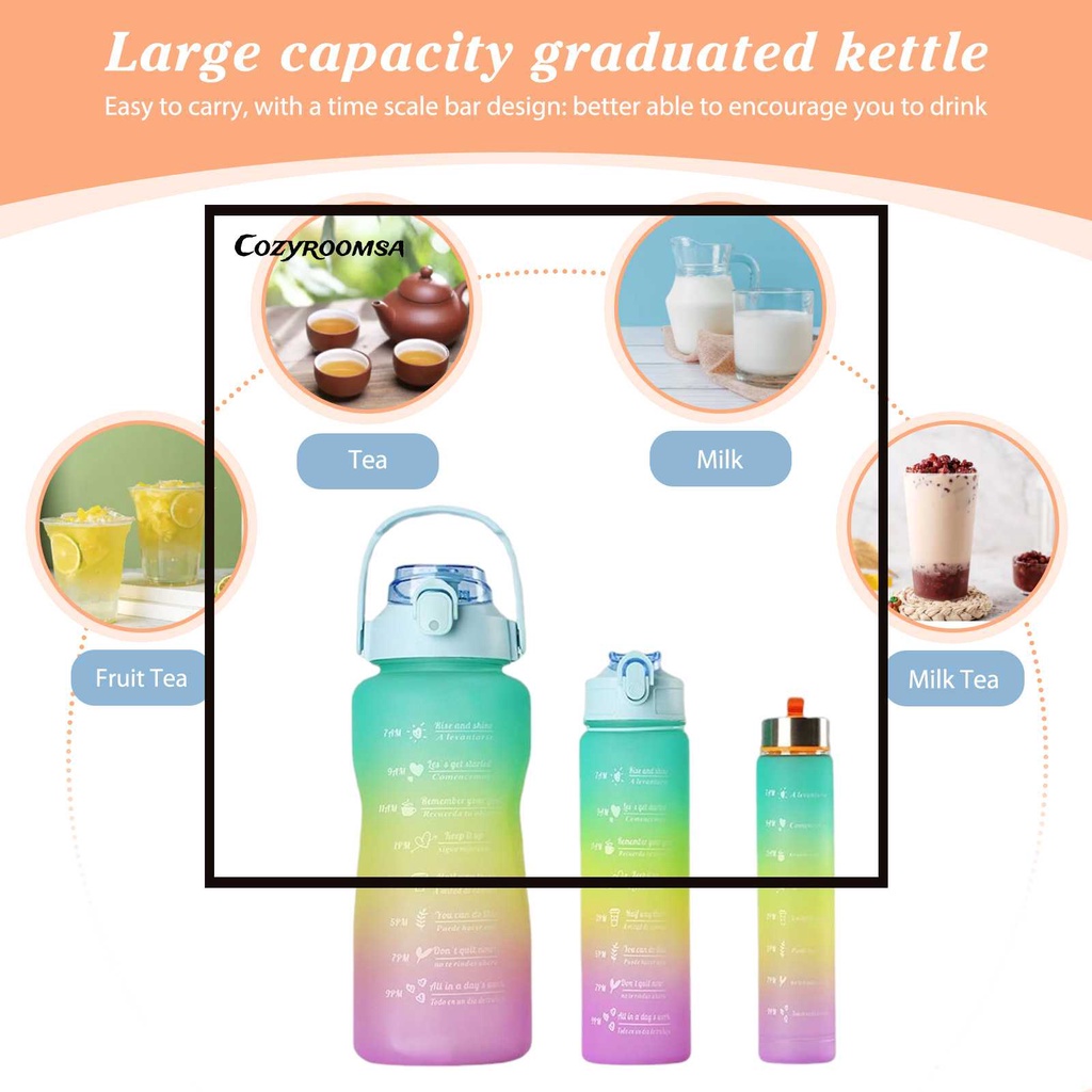 Bộ 3 Bình Nước Thể Thao Màu Gradient Có Thang Đo Thời Gian