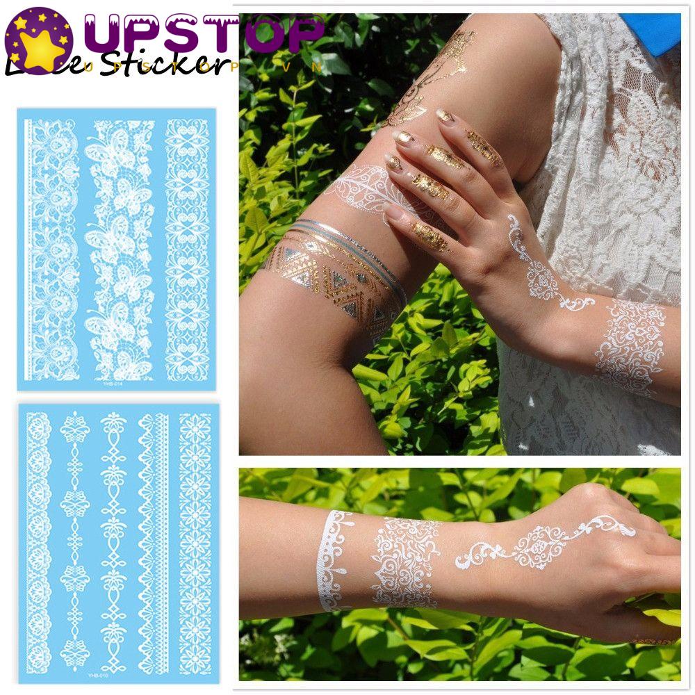 Hình Xăm Dán Tạm Thời Họa Tiết Ren Trắng Đen Henna