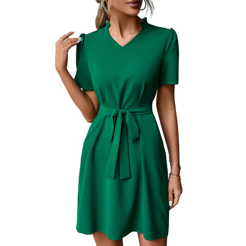 Đầm Ngắn Tay Dáng Rộng Lưng Cao Thời Trang Thanh Lịch