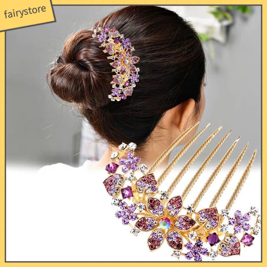 Lược Cài Tóc 7 Răng Đính Đá Nhiều Màu Sắc Chống Trượt Phong Cách Hàn Quốc