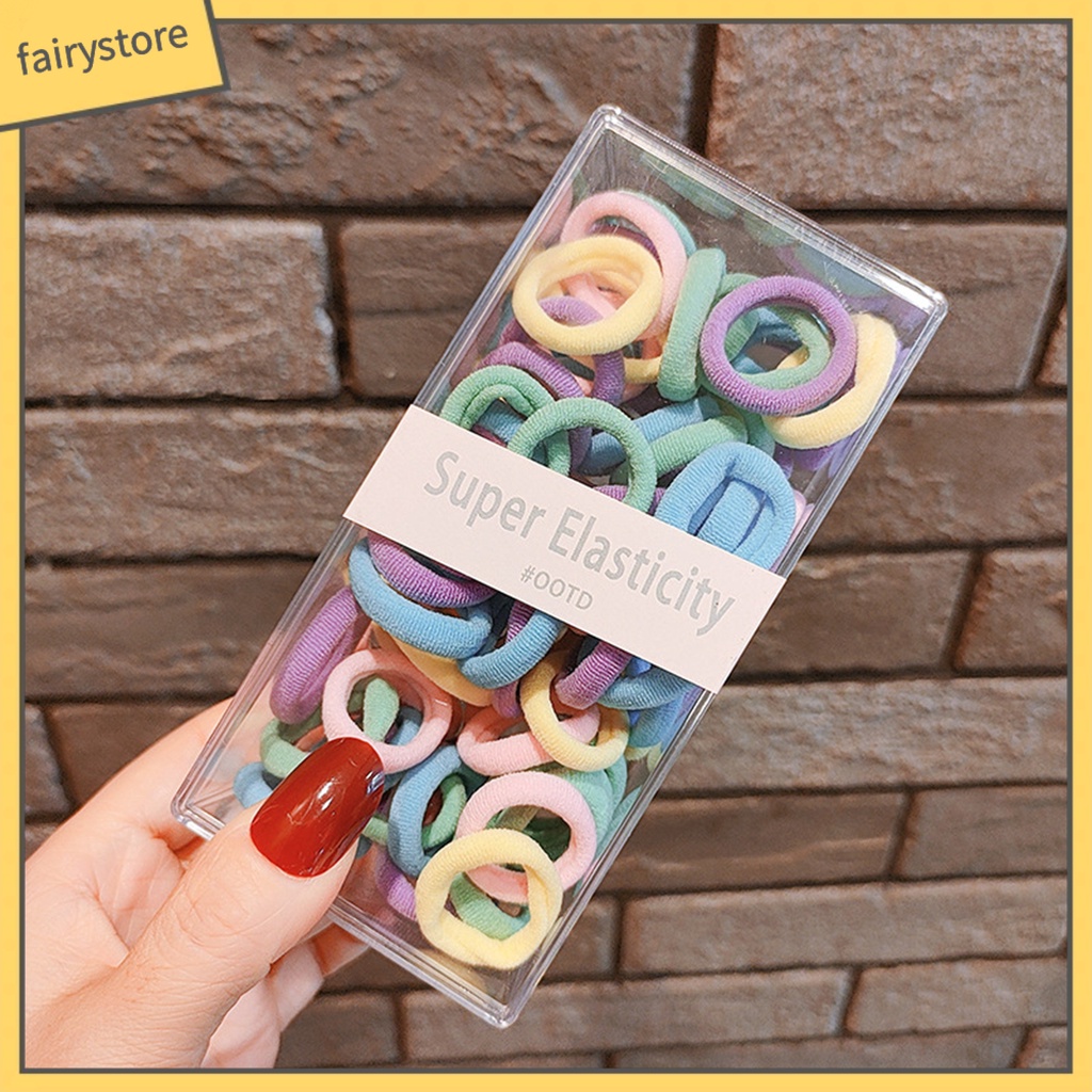 1 Hộp 80 Dây Cột Tóc Màu Trơn Độ Co Giãn Cao Chống Rơi Lâu Trôi