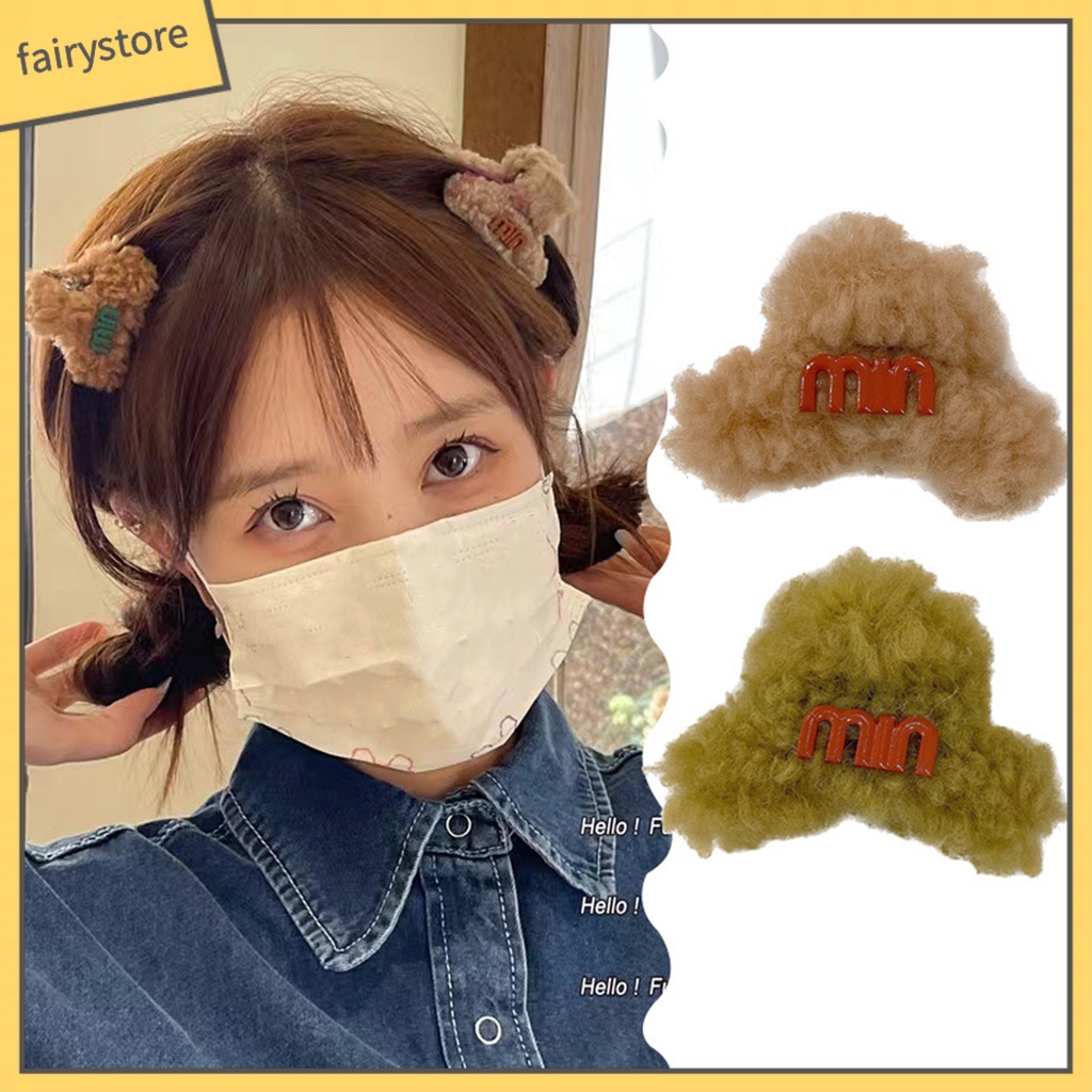 Kẹp Tóc Lông Nhung Mềm Màu Trơn In Chữ Phong Cách Hàn Quốc