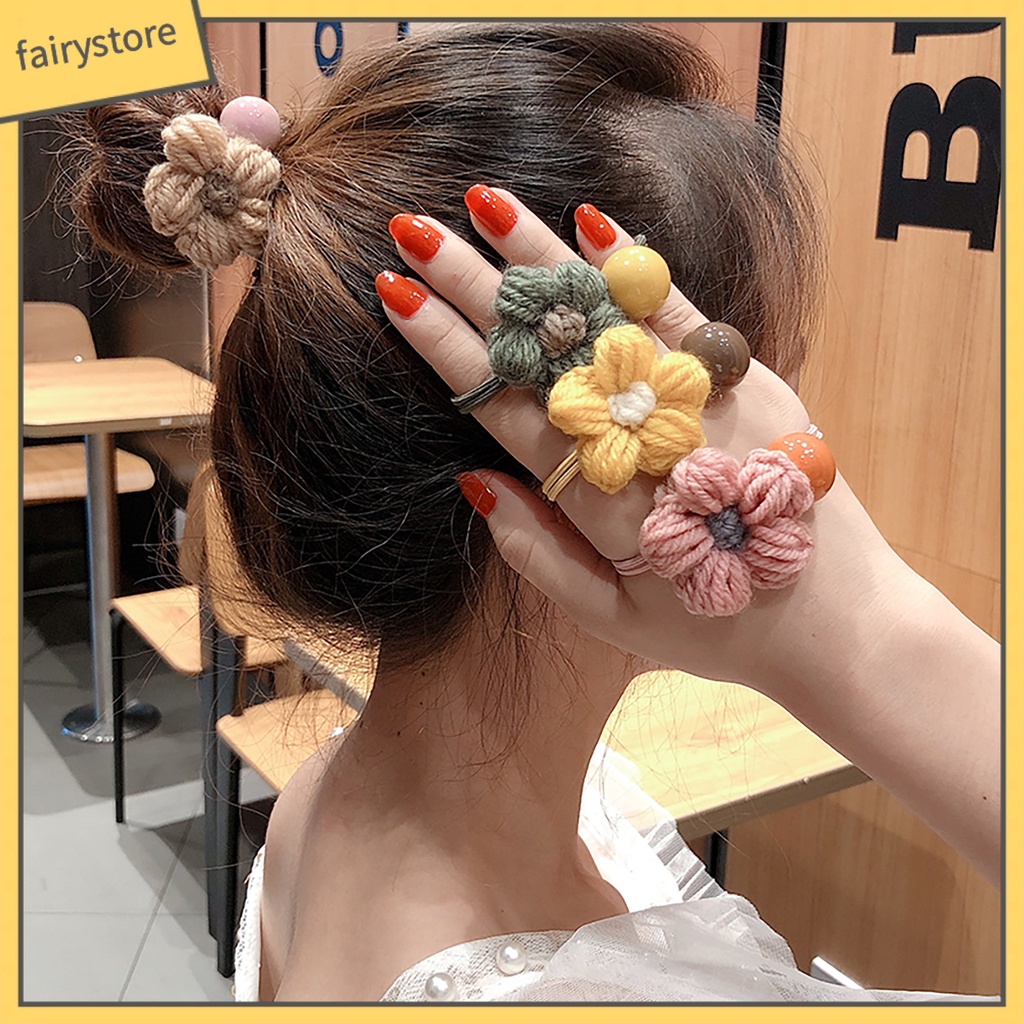 Dây Cột Tóc Co Giãn Mềm Mại Đính Hoa Dễ Thương Cho Bé Gái