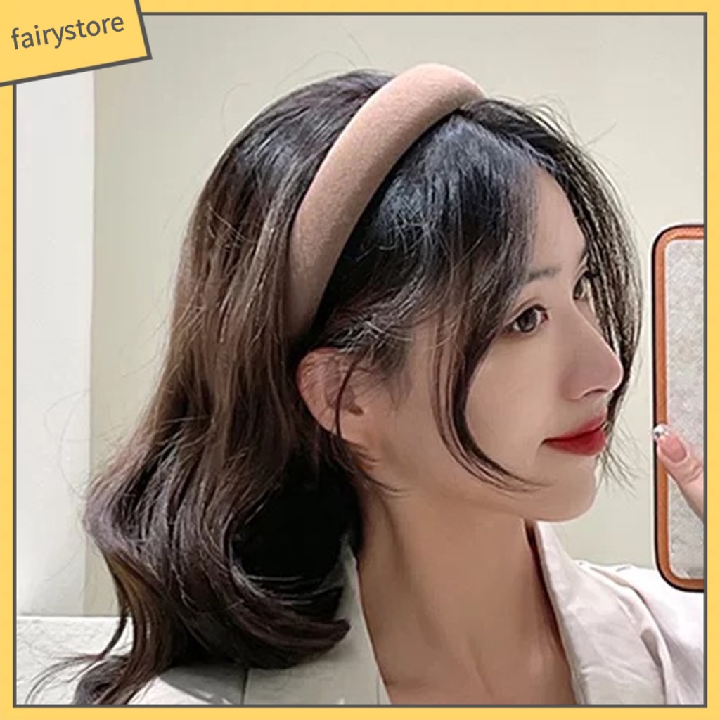Băng Đô Cài Tóc Bản Rộng Bằng Xốp Co Giãn Tốt Màu Trơn Đơn Giản
