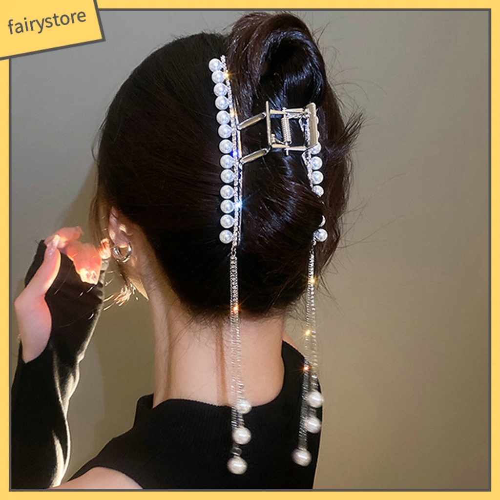 [FRO] Kẹp Tóc Móng Vuốt Thiết Kế Ngọc Trai Giả Lấp Lánh Không Trượt Có Hiệu Ứng Visual Effect Với Tua Rua Trang Trí Tất Cả Phù Hợp Với Phụ Nữ