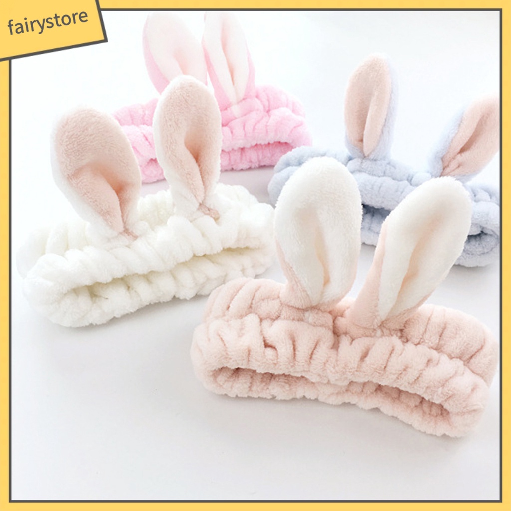 Băng Đô Cài Tóc Tai Thỏ Bằng Vải Bông Co Giãn Dễ Thương Dành Cho Nữ