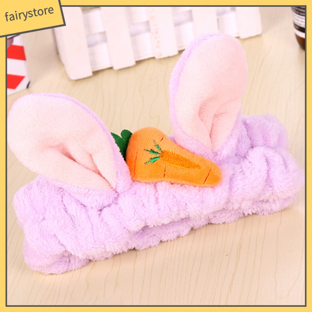 Băng Đô Tai Thỏ Bằng Vải Flannel Co Giãn Dễ Thương Dành Cho Nữ Rửa Mặt