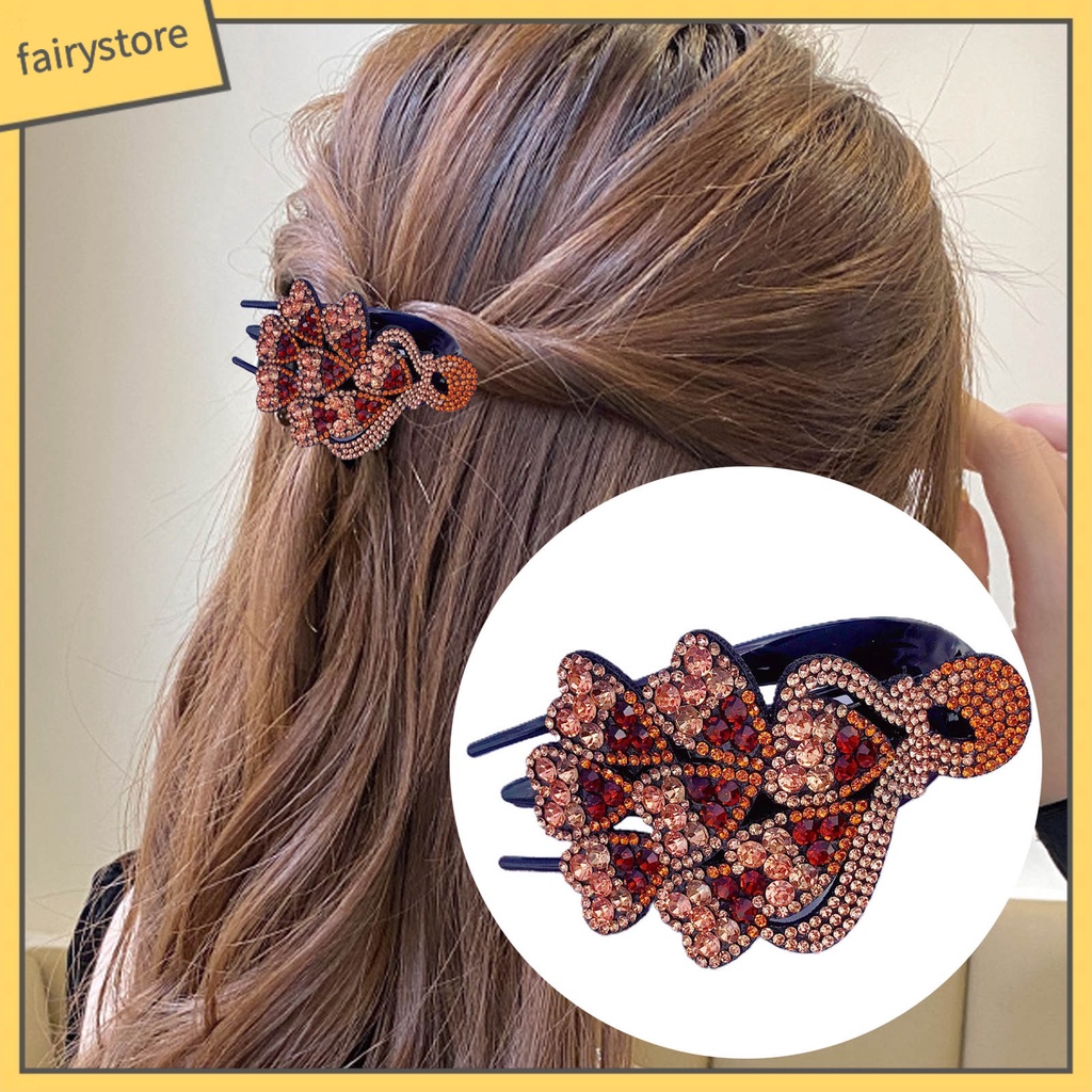 Kẹp Tóc Ba Răng Đính Đá Trái Tim Trang Trí Thanh Lịch Chống Trượt Cho Nữ