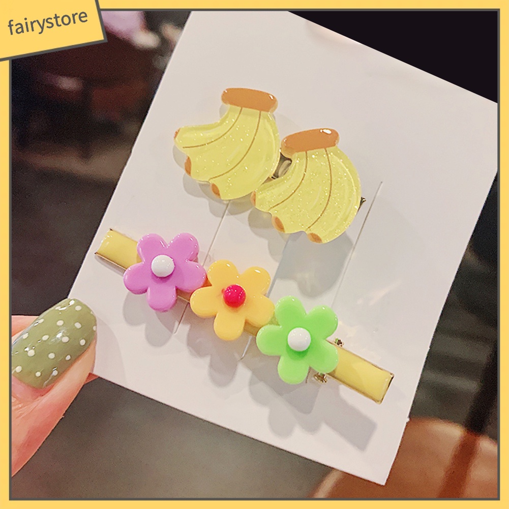 Set 2 Kẹp Tóc Hình Hoa / Trái Cây Dễ Thương Cho Bé Gái