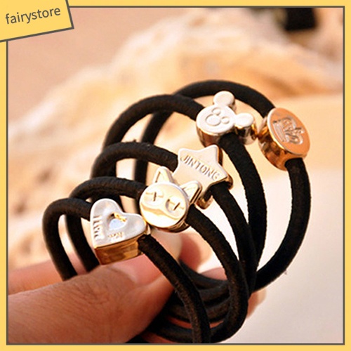 Bộ 10 Dây Cột Tóc Cao Su Co Giãn Đính Hạt Đáng Yêu Cho Nữ Giá Đỡ