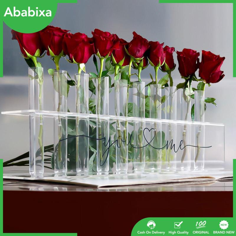 Lọ Hoa Hình Chữ Nhật Bằng Acrylic Kèm 10 Ống Nghiệm Dùng Trang Trí Tiệc Cưới