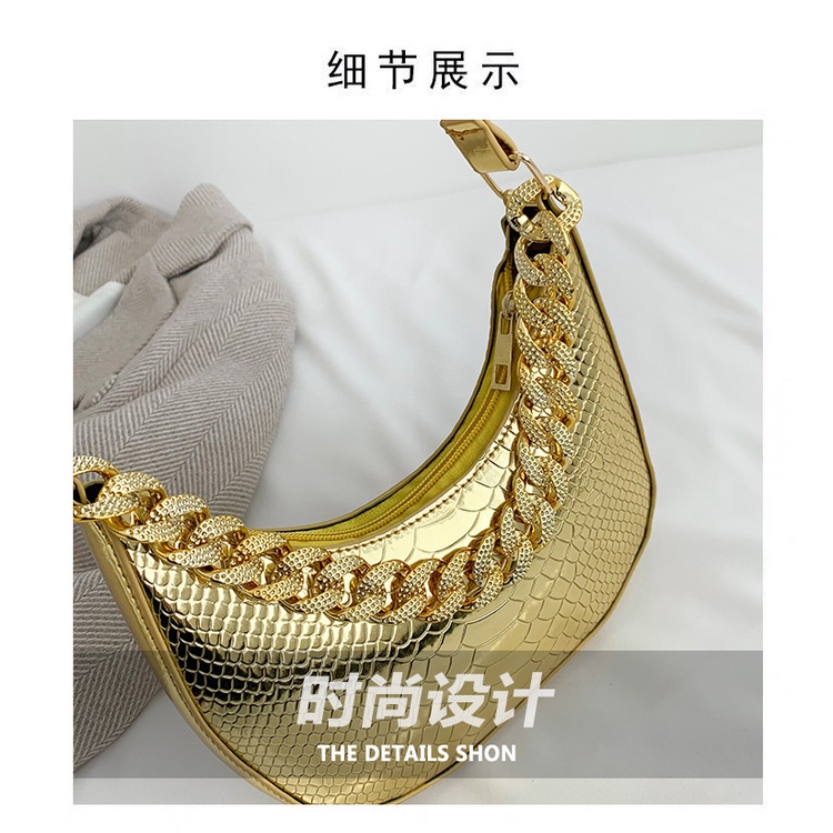 Túi Đeo JASMIN NOIR Chéo Vai Họa Tiết Da Rắn Phối Dây Xích Đơn Giản Sành Điệu Và Hình Bán Nguyệt Nhỏ Nhắn Dành Cho Bạn Nữ