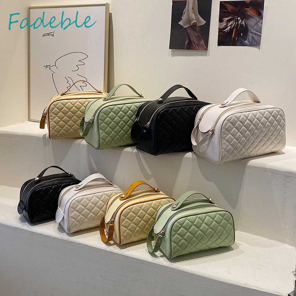 Túi Đựng Mỹ Phẩm Da PU Có Khóa Kéo Họa Tiết Kim Cương Sang Trọng Cho Nữ