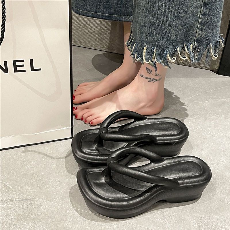 Huaqoo Dép bánh mì guốc dép giày nữ Màu Sắc Đơn Giản Thoải Mái Cao Gót Chống Trơn Trượt dép đế xuồng HDLX061305