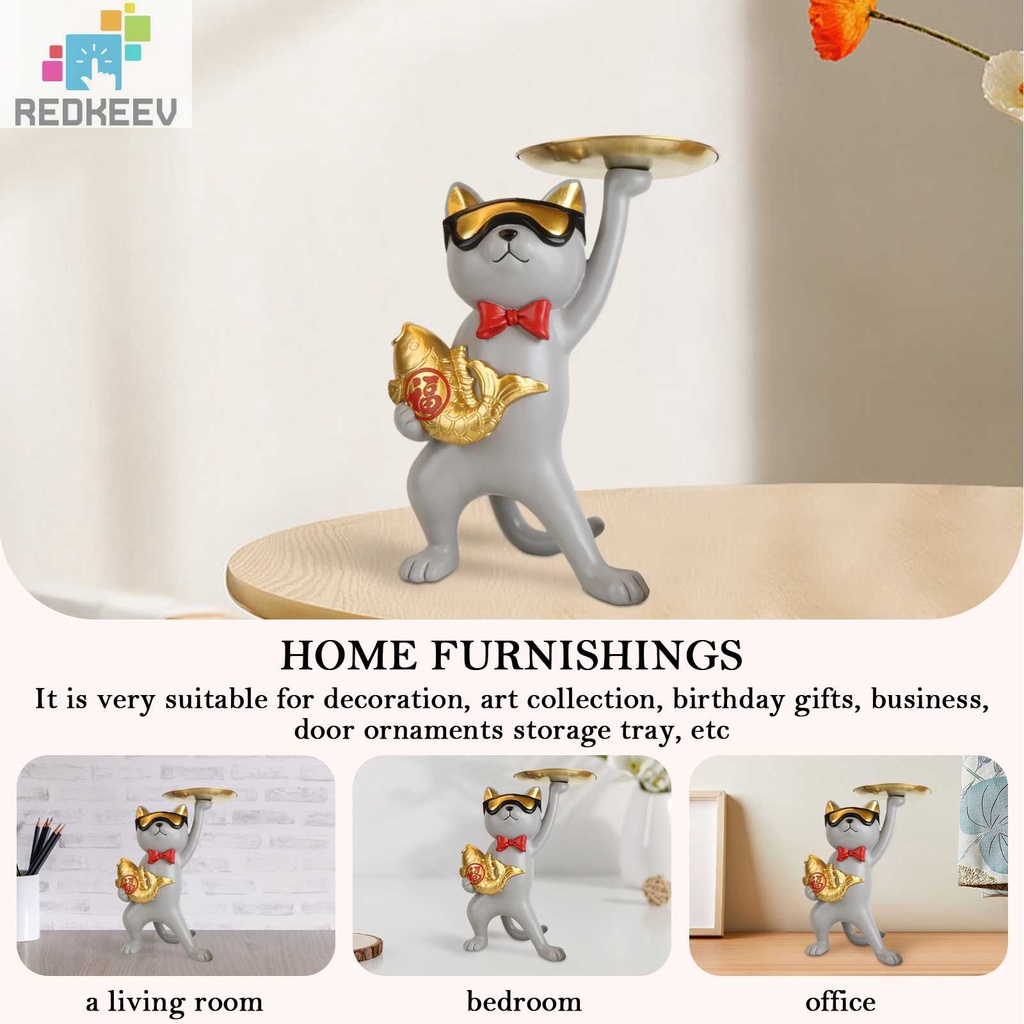 Khay Đựng Chìa Khóa Bằng Nhựa Resin Hình Mèo Trang Trí Nhà Cửa