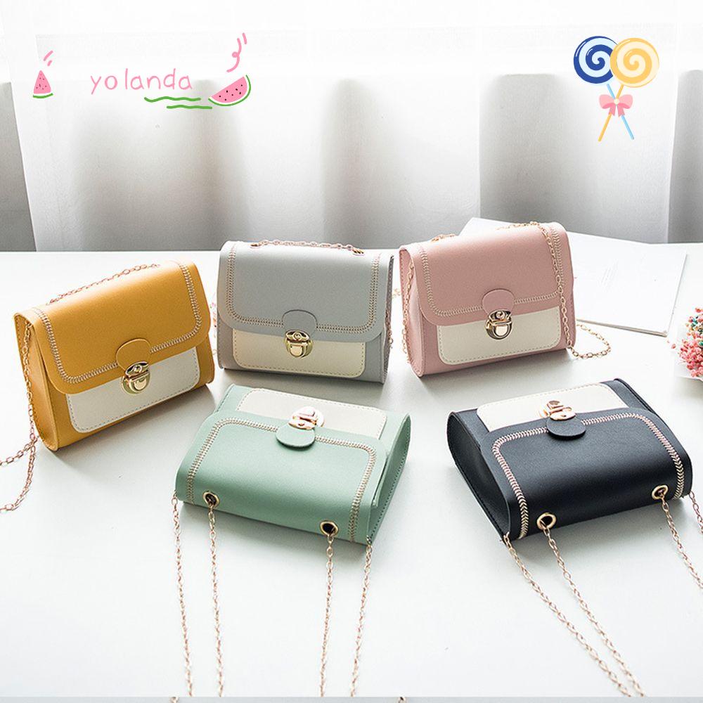 Túi Đeo Chéo Da PU Mini Phối Dây Đeo Sợi Xích Thời Trang Cho Nữ