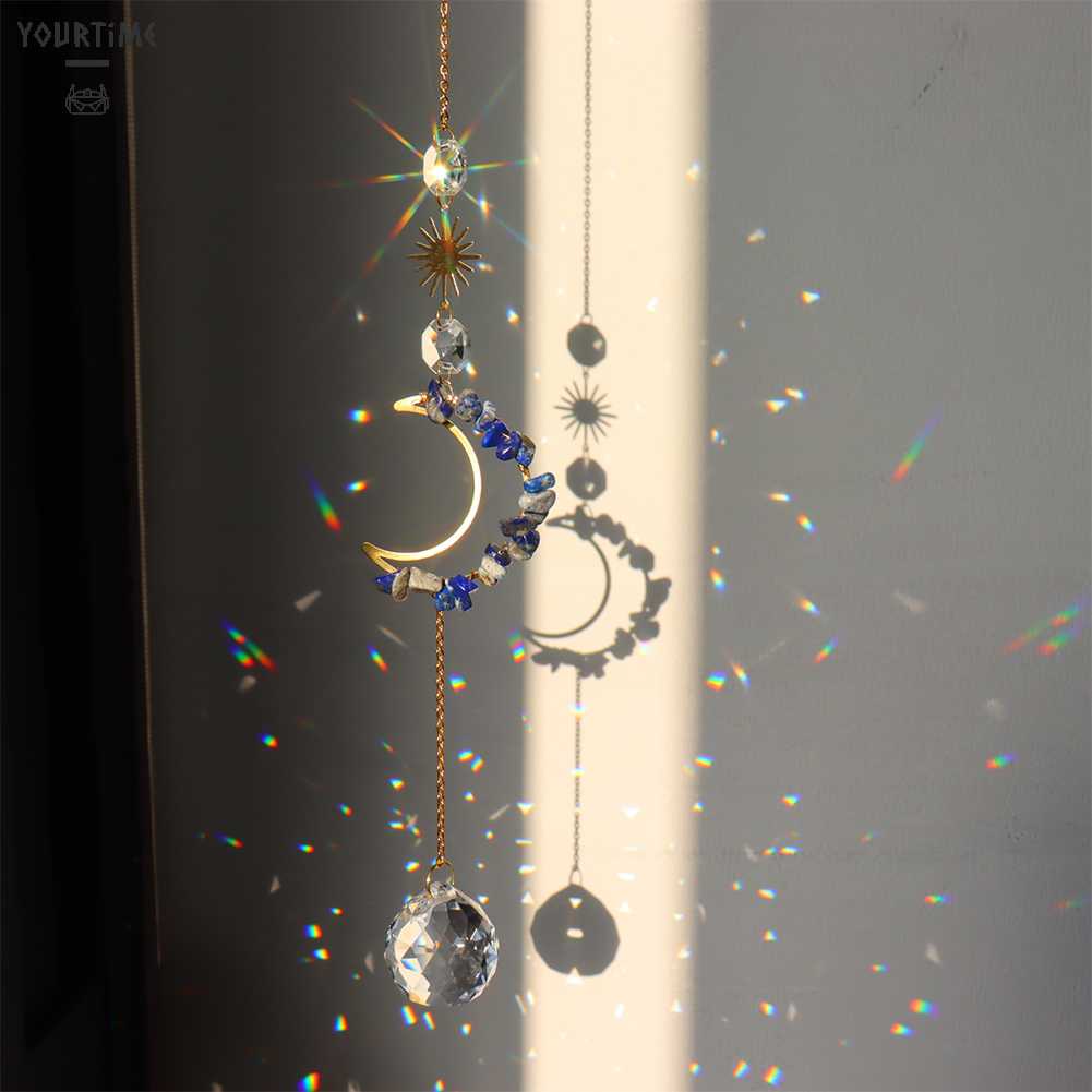 Dreamcatcher Đính Pha Lê Hình Hoa Và Mặt Trăng Trang Trí Nhà Cửa