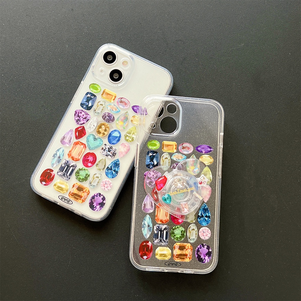 Ốp Điện Thoại Silicon TPU Mềm Trong Suốt Đính Đá Đơn Giản Chống Sốc Kèm Giá Đỡ Cho iPhone 11 13 12 14 Pro Max