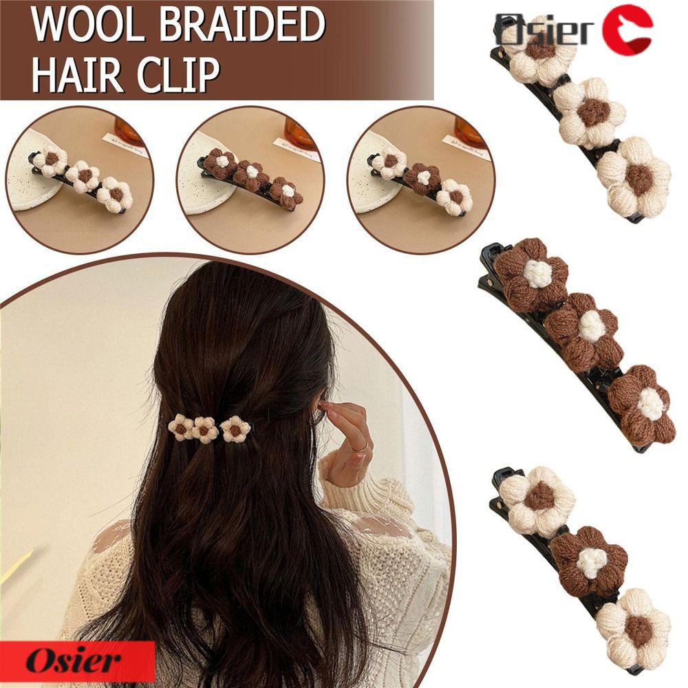 1 / 7 Kẹp Tóc Bện Bằng Len Đính Hoa Xinh Xắn Thời Trang