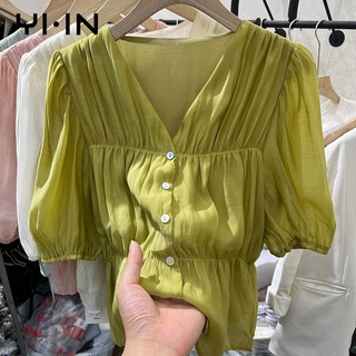 Áo sơ mi chiffon cổ v tay phồng thời trang dành cho nữ