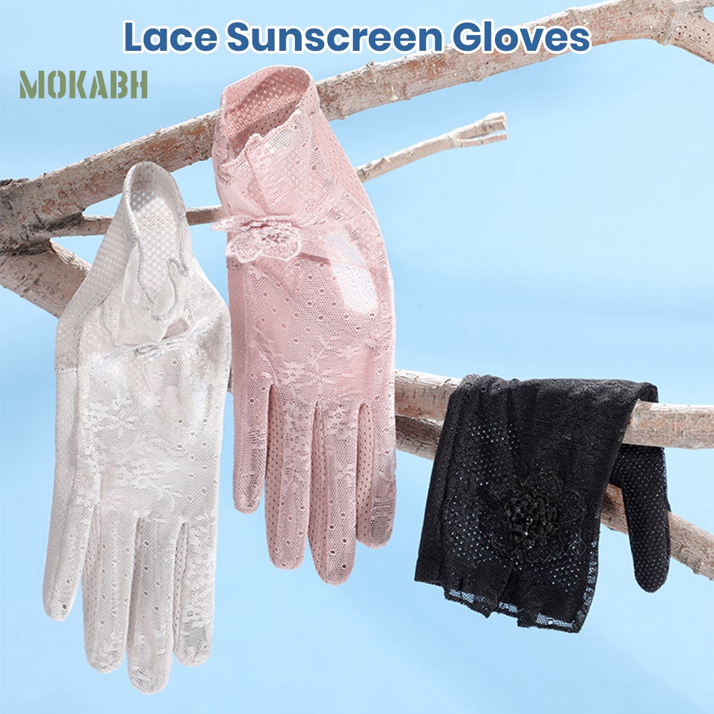 1 Đôi Găng Tay Chống Nắng Bằng Lụa Lạnh Phối Ren Có Thể Chạm Màn Hình Cảm Ứng
