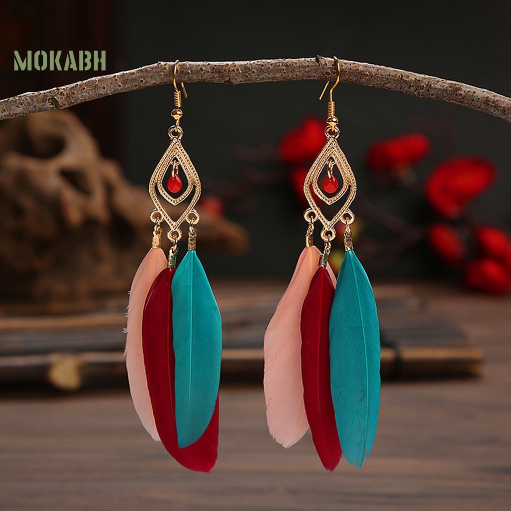 [Mok Abh] Bông Tai Gắn Lông Vũ Theo Phong Cách Du Mục