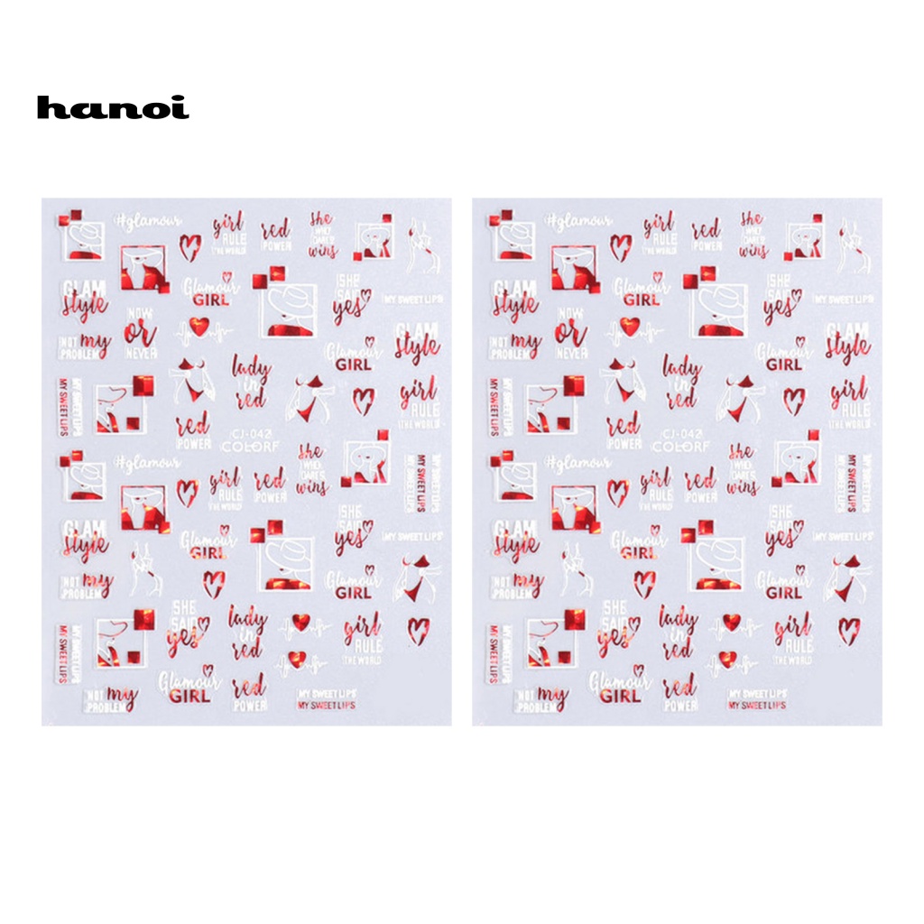 Bộ 2 Miếng Dán Móng Tay Tự Dính Không Phai Màu Chống Rơi Họa Tiết Trái Tim Màu Đỏ Dùng Trang Trí DIY