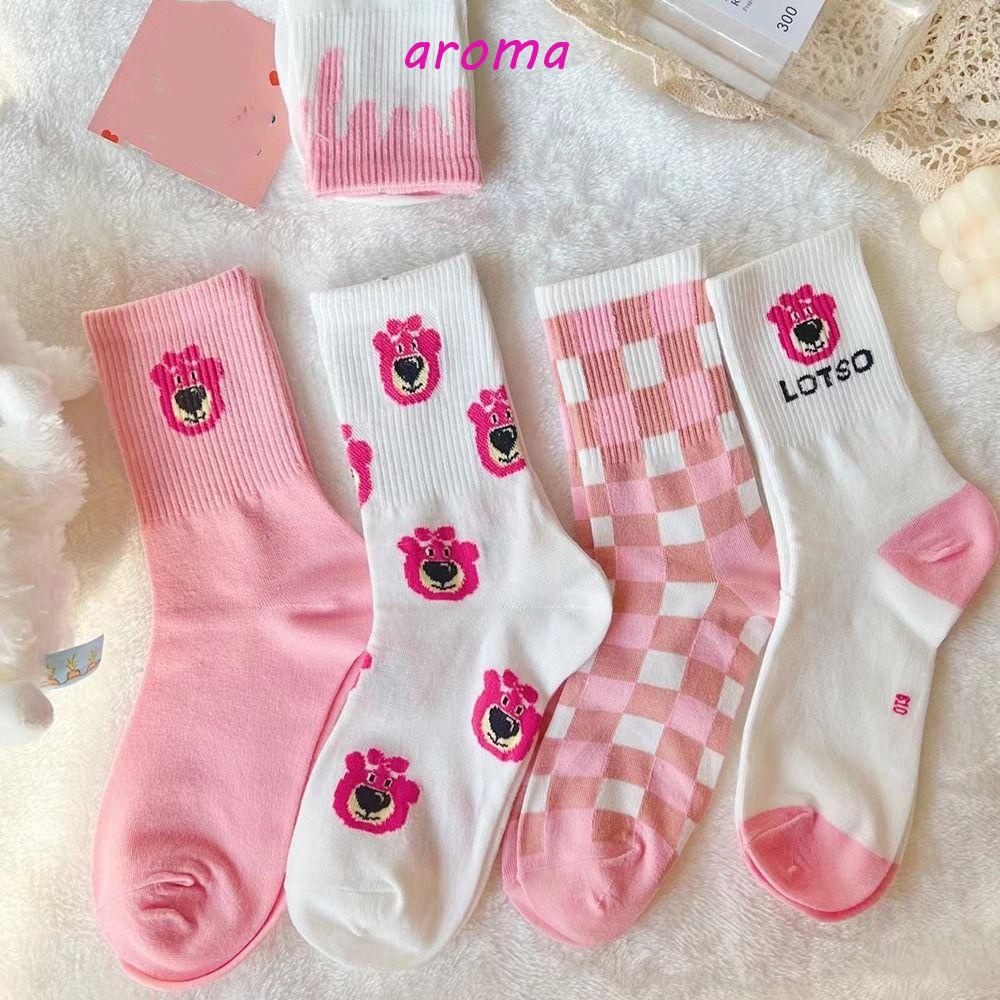 Đôi Vớ Thoáng Khí Họa Tiết Gấu Và Dâu Tây Dễ Thương Vui Nhộn Cho Nữ