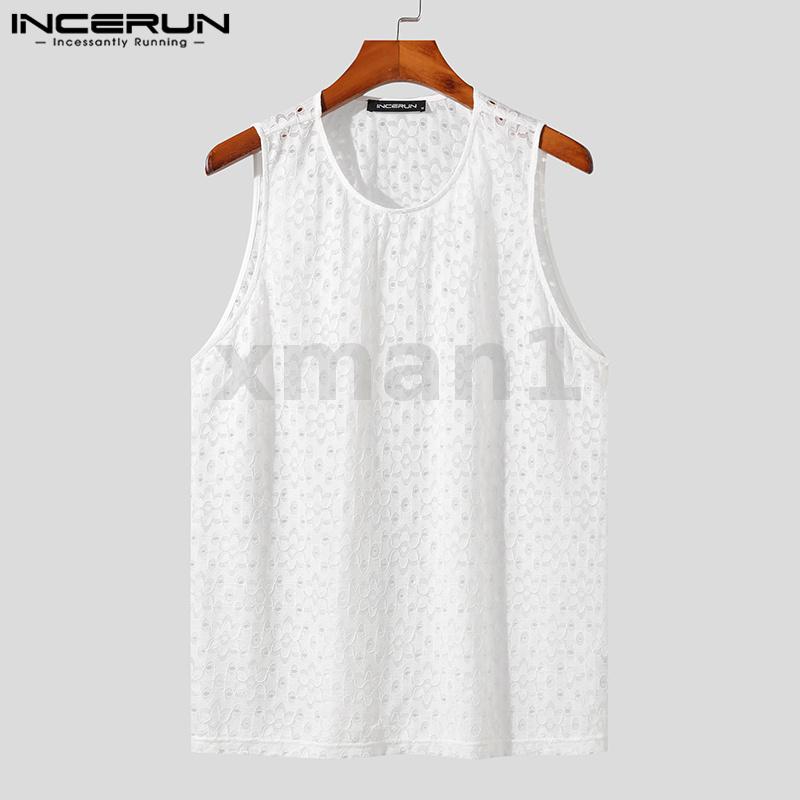 INCERUN Áo Ba Lỗ Cổ Tròn Phối Ren Thời Trang Dành Cho Nam
