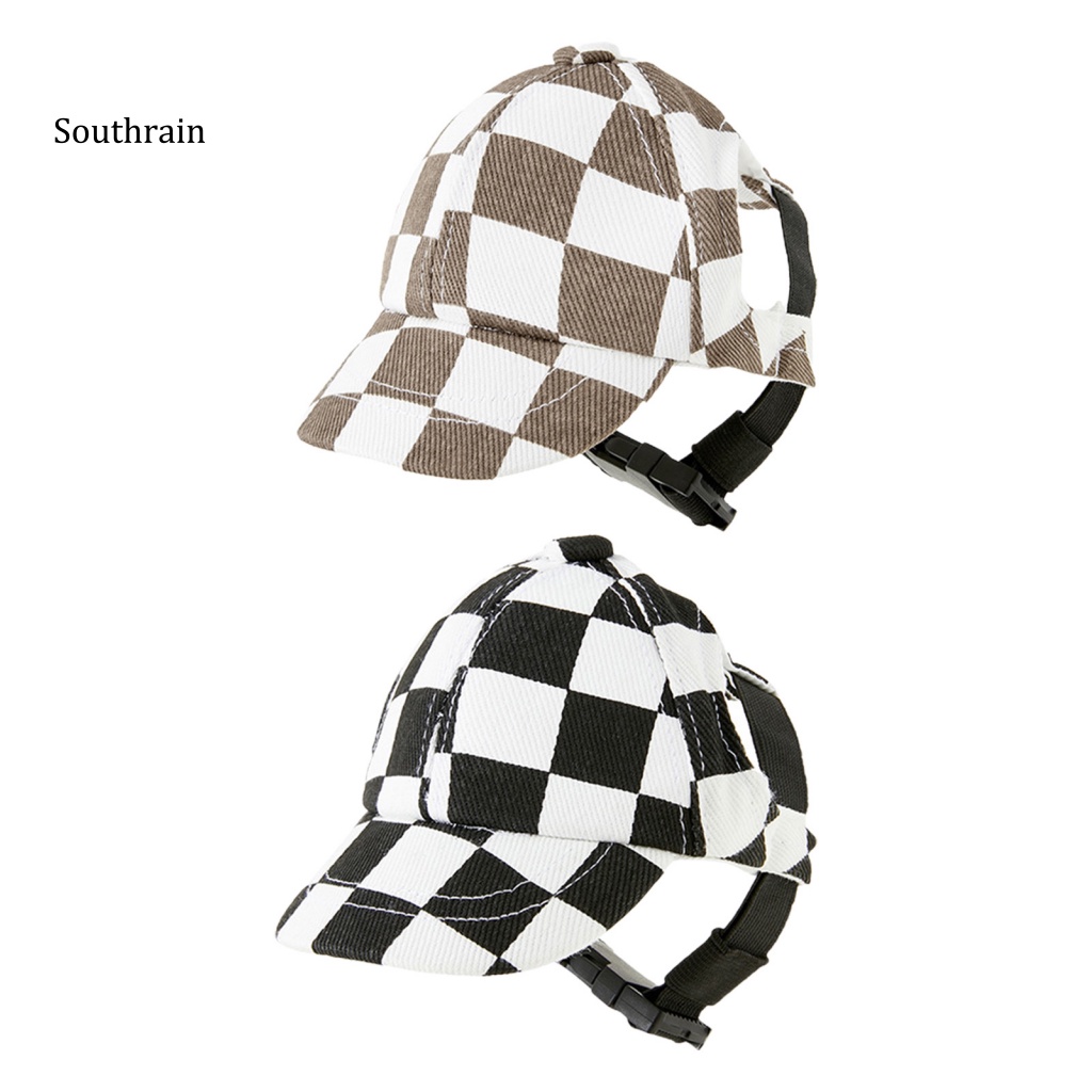 Mũ Lưỡi Trai Thiết Kế Hình Bàn Cờ Chống Nắng Phong Cách Có Thể Điều Chỉnh Dành Cho Cún Cưng