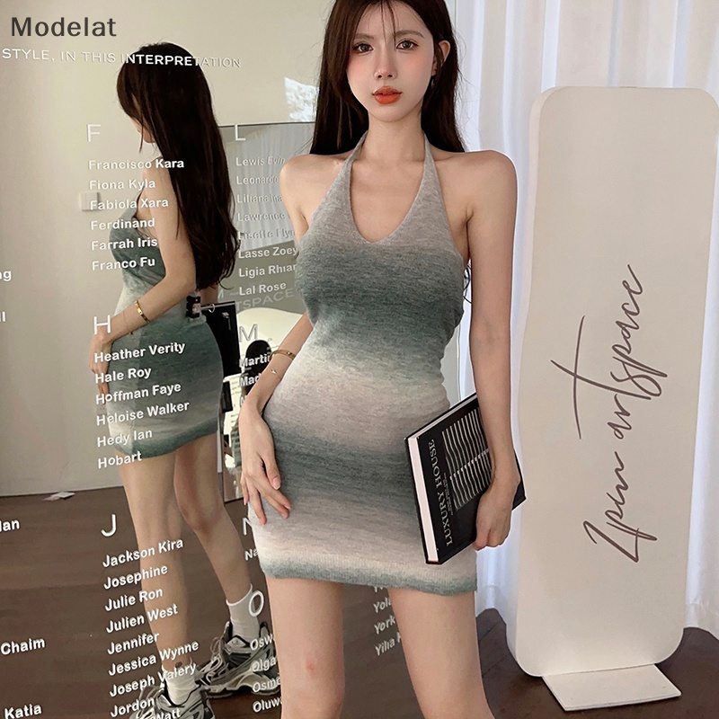 Mfc Đầm Dệt Kim Ôm Dáng Hở Lưng Cổ Chữ V Màu Nhuộm Thời Trang Đi Biển Ngày Lễ