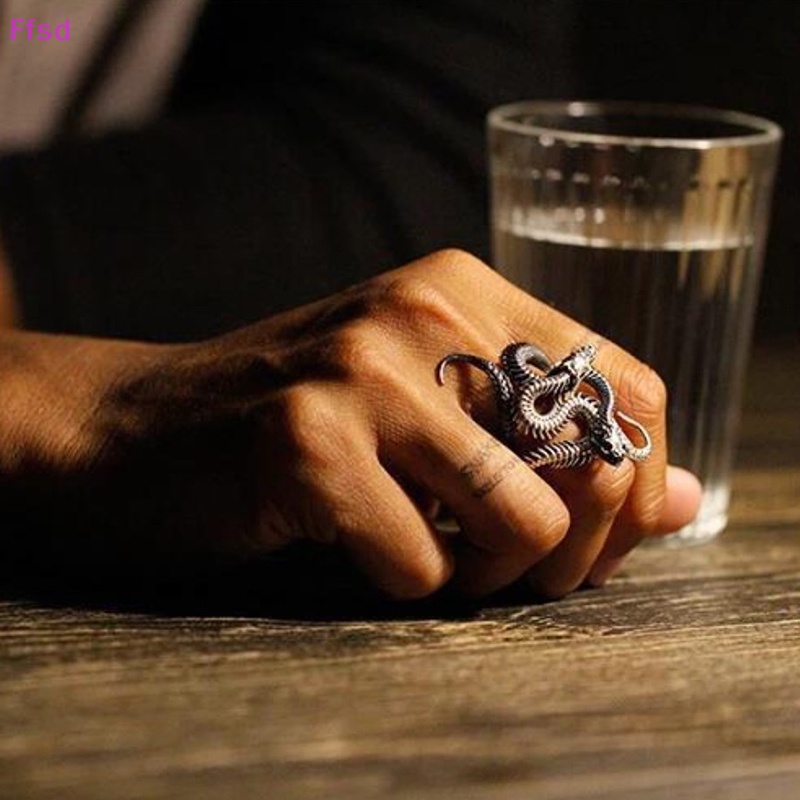 {Ffsd} Nhẫn Hình Rắn Hổ Phách Trắng Đen Có Thể Điều Chỉnh Kích Thước Phong Cách Punk Hip Hop Cho Nam Và Nữ