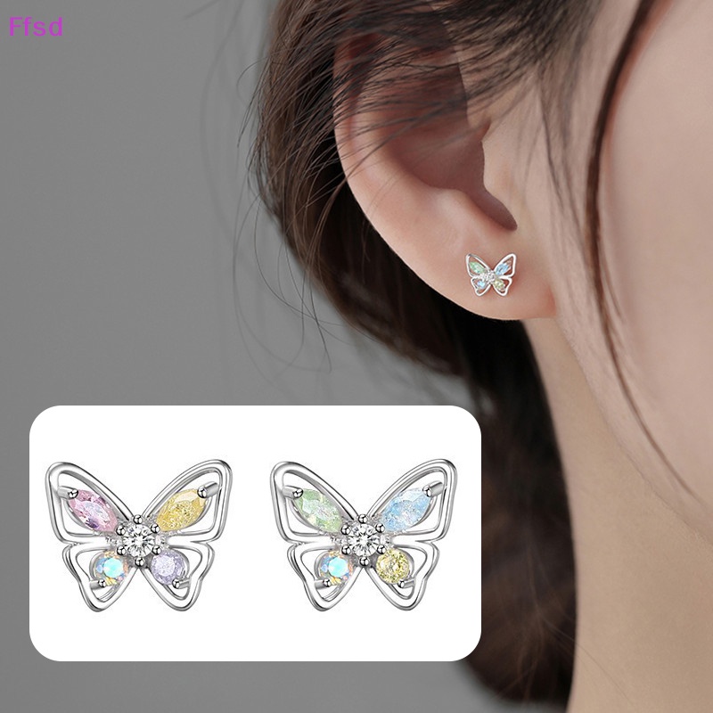 {Ffsd} Khuyên Tai Dạng Xoắn Ốc Đính Đá Zircon Bóng Hình Bướm Làm Quà Tặng Đám Cưới Cho Nữ