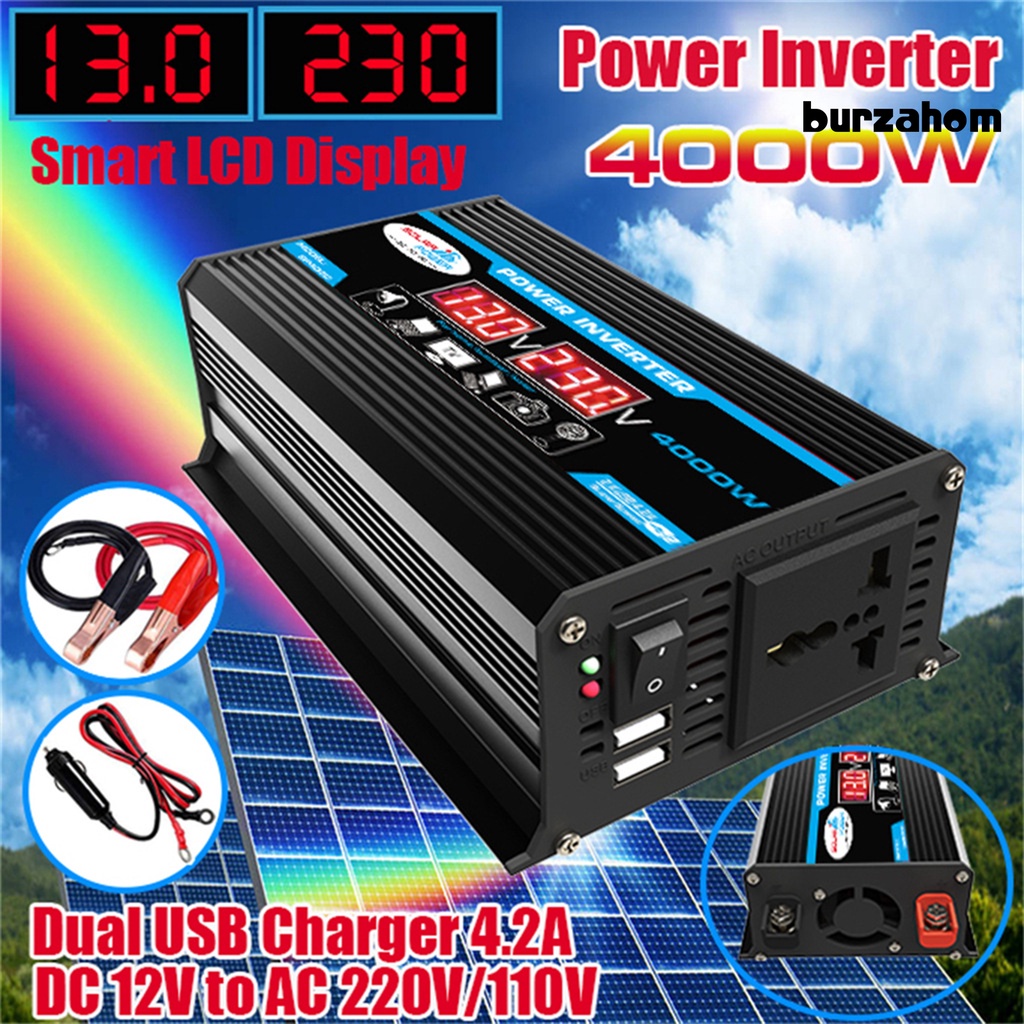 Bộ Chuyển Đổi Nguồn Kỹ Thuật Số Thông Minh Cho Xe Hơi 4000W 12V Sang 220V / 110V