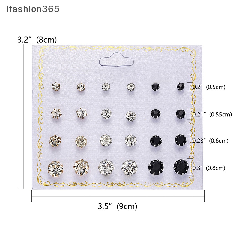 Set 12 Đôi Khuyên Tai Tròn Đính Đá Zircon Thời Trang Cho Nữ ifashion365