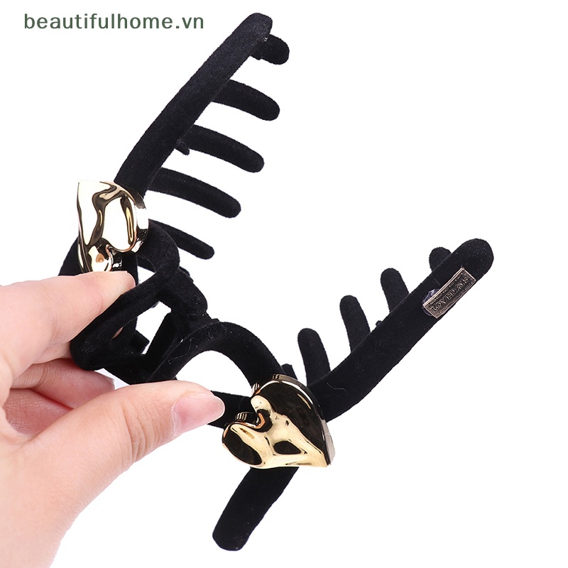 Kẹp Tóc Càng Cua Hình Trái Tim Màu Đen Bằng Nhung Thời Trang Tối Giản Dành Cho Bạn Nữ [beauty]