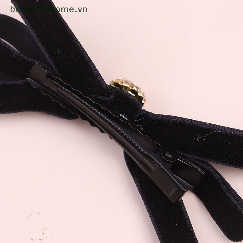 1 Kẹp Tóc Hình Nơ Đen Đính Đá Xinh Xắn